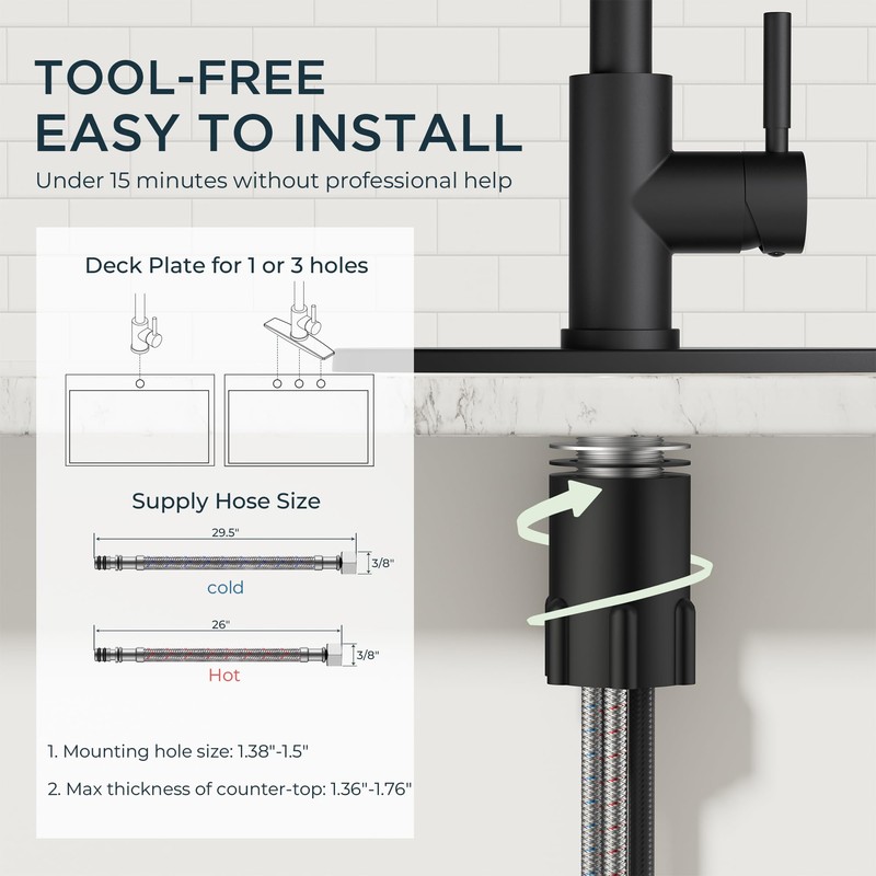 QFN Black Kitchen Faucet with Pull Down Sprayer, High Arc