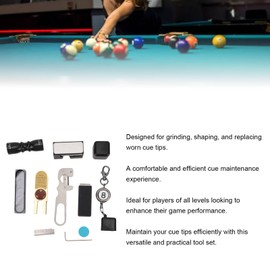 Luocute Billiards Repair Kit with Billiard Cue Tip Shaper, Aluminum Snooker Accessories for Cue Tip Scuffing and Chalk Holding, Lightweight and Portable Belt Clamp for Snooker Lovers