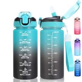 SUPPRUI Children's Drinking Bottle, 600 ml Children's Drinking Bottle with Straw, BPA-Free Children's Water Bottles (Cyan Black)