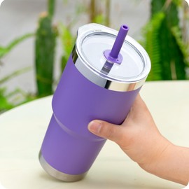 Prurex 30 oz Silicone Straw Lid for Yeti Rambler,Old Style Rtic and More, Replacement Lid for 3.7" diameter Tumbler,Cup Cover with Straw (Purple)