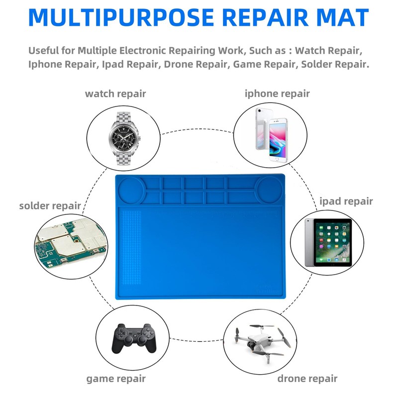 Kaisiking Electronic Repair Work Mat,Heat Resistant Silicone Solder Mat for