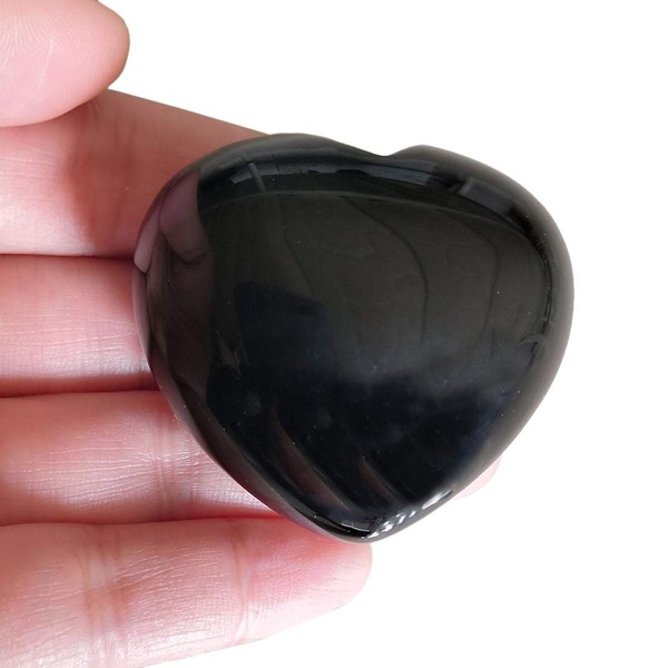 Loveliome Black Obsidian Heart Love Palm Pocket Stone Healing Chakra Energy Stone(1.8 Inch)