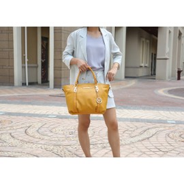 MKF Collection Tote Bag With Wallet for Women, Vegan Leather Shoulder Bag Purse Set Top Handle Handbag 2 Pieces Navy Blue By Mia K