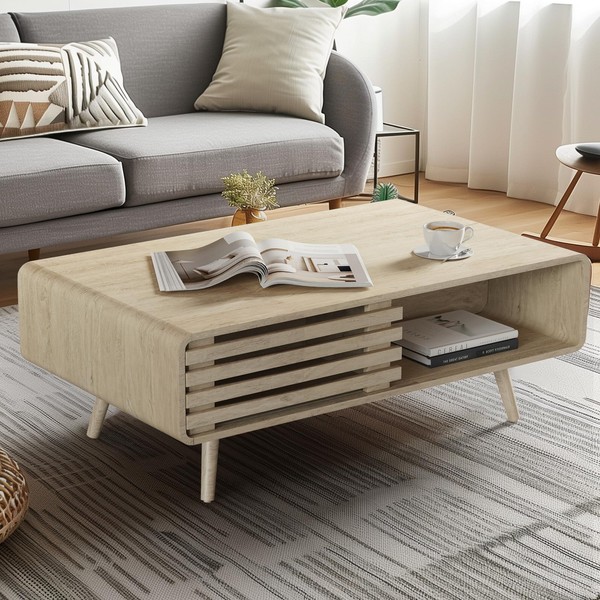 Easyego Coffee Table with Storage, Farmhouse Wood Tables for Living