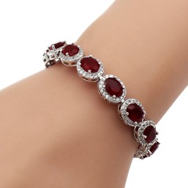 Hermosa Oval Ladies Tennis Bracelet Sapphire Ruby Emerald White Topaz Silver 7 inch (Ruby)