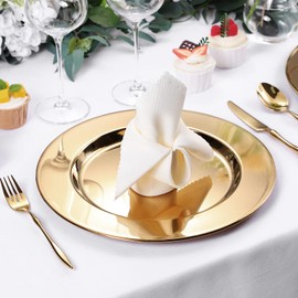 Vesici 24 Pcs Gold Stainless Steel Charger Plates 13 Inch Round Metal Charger Plates Bulk Mirror Elegant Charger Luxury Table Decor for Wedding Dinner Party