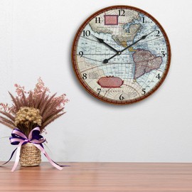 Eruner Large Rustic World Map Wall Clock Silent Battery Operated for Living Room Bedroom,24 Inch Vintage Wall Clock Non-Ticking Quartz Movement for Kitchen Home School