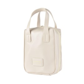 Fycyko Large Capacity Travel Toiletry Bag for Women Waterproof Wash Bag Dopp Kit PU Leather Cosmetics Makeup Bag Organizer for Full Size Accessories Wide Open Zipper Pouch with Compartments - White
