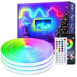 vimeepro 50Ft Led neon Rope Lights Music Sync IP65 Waterproof Flexible Led Rope Lights 40Key Remote/APP Control,Outdoor RGB Neon Lights, DIY Wall Decor Led Neon Strip Lights for Bedroom Indoor.
