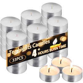 Mini Tealight Candles in Bulk 32PCS - 4 Hour Long time Burning, Small Votive Mini Tealight Candles with Cotton Wick for Home, Pool, Shabbat, Weddings, Emergencies, Christmas (32Pcs-White)