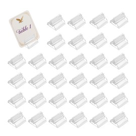 32-Pack Clear Triangle Plastic Place Card Holders (0.75"x0.75") - Small Table Signs for Weddings, Photos, Memos, Cards & Picture Displays