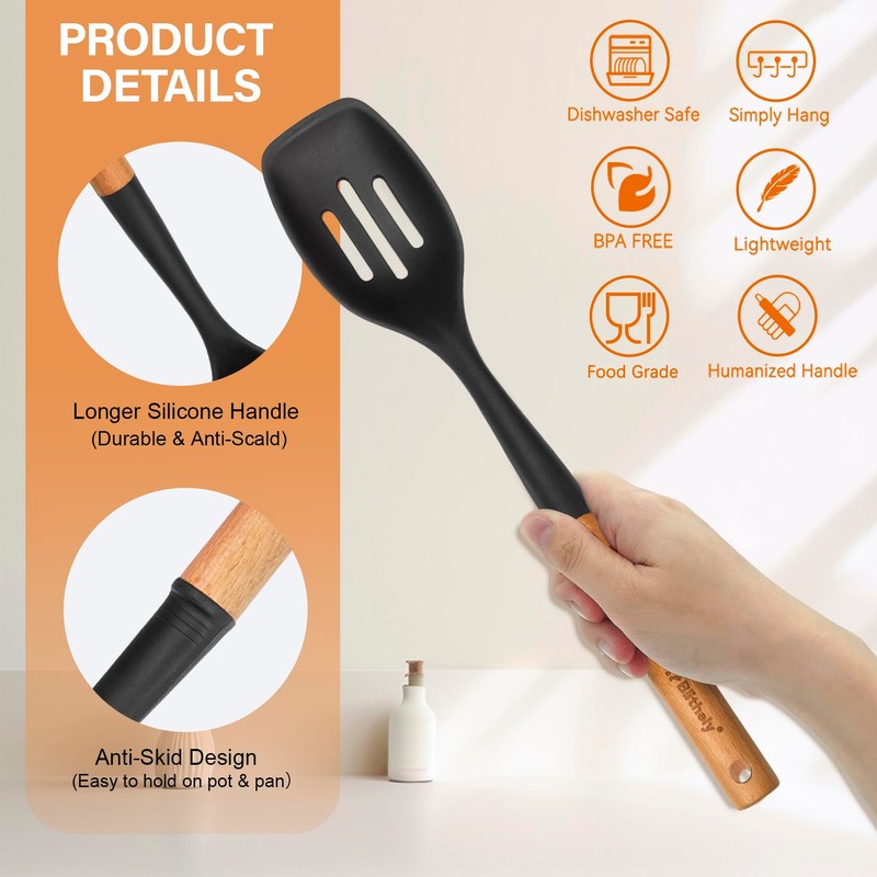 Large Silicone Cooking Spoon Set, 2 Pack Solid Slotted Spoon