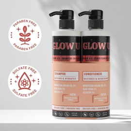 GLOW UP by Nurse Harvey's - Argan Oil Shampoo & Conditioner Set with Keratin & Aloe Vera, 13.53 fl oz Each – Repairs, Hydrates, Restores Shine – Sulfate Free, Paraben Free, Vegan & Cruelty Free