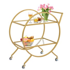 Bar Cart, 2 Tier Mobile Mini Bar, Kitchen Serving Cart and Coffee Station with Storage for Liquor, Metal and Mirror, Use for Home Kitchen Club Living Room, 27"x14"x28"