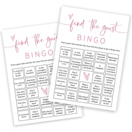 Bridal Shower Bingo, 25Pcs Prefilled Find The Guest Bingo Game Cards, Engagement Party Games for Guests, Pink Wedding Party Supplies - E17