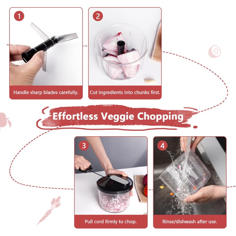 SUREWIN Manual Food Processor 1000ML Large Capacity Pull String Vegetable