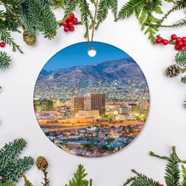 Christmas Ornament El Paso, Texas, USA Xmas Tree Hanging Keepsake, Double Sided Porcelain/Ceramic Ornament, Gift for Friends/Tour Pal, 3 Inches, Made in The USA