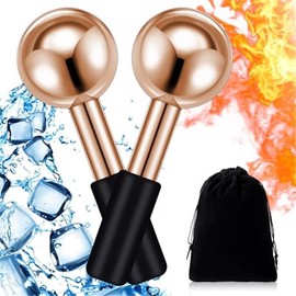 2 Pc Stainless Steel Ice Globes for Facials - Removable Silicone Handle, Ice & Massage Stick, 100g Each, Ideal for Daily Skin Care - Gift, Storage - Color: Rose Gold (black Handle)