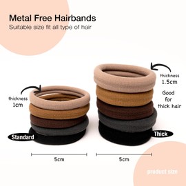 Basic Sense Thick Hair Ties - Specially Designed for Thick Hair, Premium Cotton Mixed, Extra Strong Hold Seamless Elastics, Metal-Free, Thick Brown