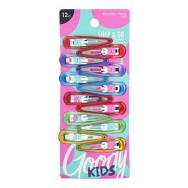 Goody Kids Snap & Go Contour Clips - 12 Count, Rainbow - Snap Clips - Suitable for All Hair Types - Pain-Free Hair Accessories for Girls and Boys - All Day Comfort