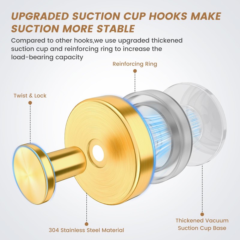 BKV Suction Cup Hooks for Glass Window,Removable Shower Hooks for