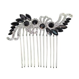 Faship Black Rhinestone Crystal Floral Hair Comb