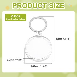 PATIKIL 2PCS Plastic Coin Holder Keychain Round Coin Case Keyring Medallion Holder for Coin Jewelry, Silver