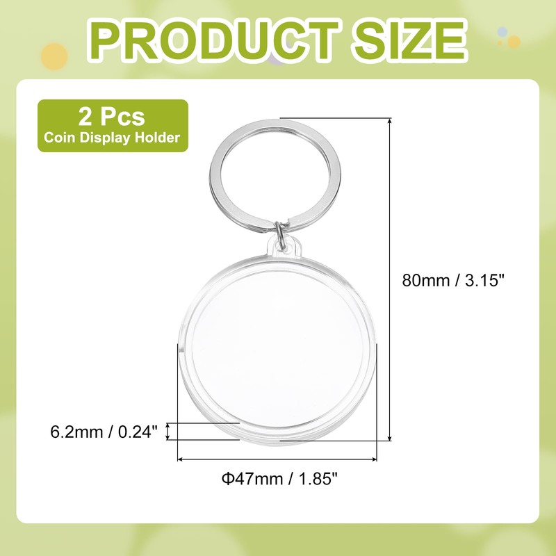 PATIKIL 2PCS Plastic Coin Holder Keychain Round Coin Case Keyring