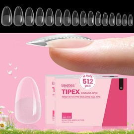 Beetles Tipex Instant Apex Nail Extension Tips Kit Almond/Coffin/Square/Oval/Stiletto/Squaoval Shape Thick Acrylic Nail Flat Nails Manicure Gel press ons Nail Art DIY Nails Art mothersdaygift:_Medium Oval 16Sizes 512Pcs(Only Tips)