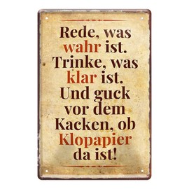 Toilet Retro Decorative Tin Sign in Vintage Style – Toilet Decoration Sign – Decorative Tin Sign for Guest Toilet or Bathroom – Wall Decoration for Toilet Place – Toilet Sign with Funny Saying – 20 x