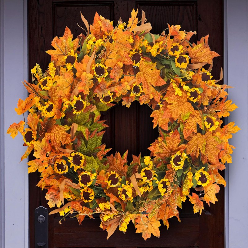 Prashent Large Fake Fall Flowers Wreath 28 inch Artificial Autumn