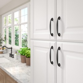 Richelieu Hardware BP7226128900 Montréal Collection 5 1/16-inch (128 mm) Center-to-Center Matte Black Transitional Curved Cabinet and Drawer Pull Handle for Kitchen, Bathroom, and Furniture