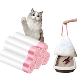 50 Count Cat Litter Box Liners, Extra Large 38.9" x 17.7" Drawstring Bags for Kitty Litter Pan Receptacles, One Step Cleaning, Super Thick & Tear Resistant