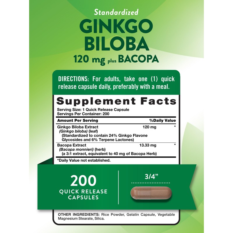 Ginkgo Biloba 120mg | Plus Bacopa | 200 Quick Release