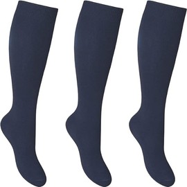 HAJRA® 3 Pairs girls Knee High School Socks Cotton Rich Socks, Back to School Socks Uniform Party Wear Comfort Fit Long Stocking Kids Socks (4-6) NAVY(11+)