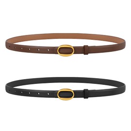 JASGOOD 2 Pack Women Leather Skinny Belt, Ladies Thin PU Leather with Alloy Buckle for Jeans Pants Dresses,Black+Coffee