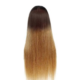 AiPliantfis Straight Human Hair Wig, Blonde, 4x4 Real Hair Wig, Women, 1B4/27, Ombre, Glueless Human Hair with Natural Hairline, Free Part, Bleached Knots, Brazilian Remy Hair, 24 Inches (61 cm)