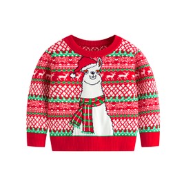 Ugly Sweater for Toddler Llama Red Christmas Sweatshirt Casual Winter Holiday Jumper 3-4T