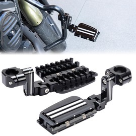 KEMIMOTO CNC Aluminum Highway Pegs with Expandable Heel Rests 1.25" Highway Short Angled Pegs Adjustable Fit for Street Glide Road King Road Glide Softail Dyna Sportster 1-1/4" Engine Guard Black