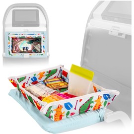 Lusso Gear Kids Airplane Tray Table Cover - Storage Pockets for Toddler Toys & Snacks - Kids Travel Essentials & Organizer - Portable Fit for Most Airplane Trays - Dinos