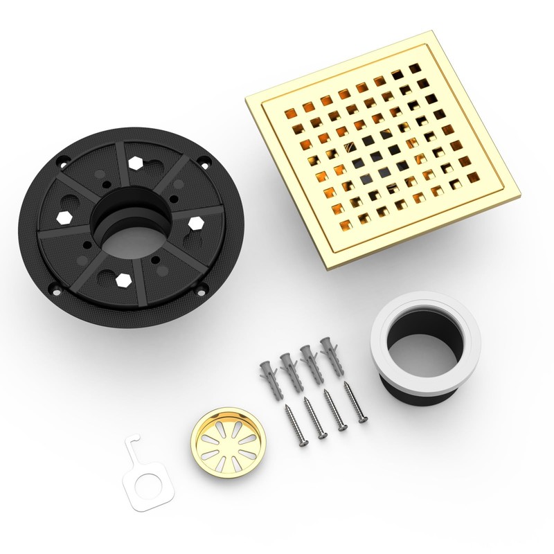 Iriber 6 Inch Square Shower Floor Drain with PVC Shower