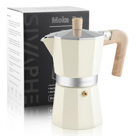 Sivaphe Aluminum Moka Pot 6 Espresso Cups, Percolator Espresso and Coffee Maker, Portable Stovetop Italian and Cuban Café Brewer for Home and Camping White