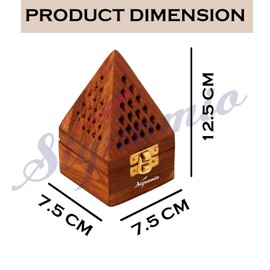 SIGNAMIO® Wooden sambrani Incense Dhoop Holder Stand Ash Catcher with Pyramid Shape for Pooja and Meditation (Pack of 1)