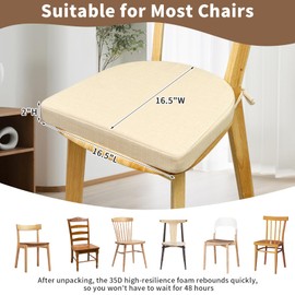 RuzRhyth Chair Cushions for Dining Chairs 6 Pack 35D High-Density Foam Seat Cushions for Kitchen Chairs with Ties Non Slip and Removable Cover Chair Pads 16.5" x 16.5" x 2" (Brown)