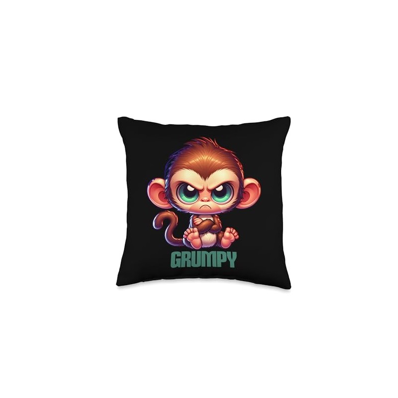 Grumpy Baby Monkey Cartoon Throw Pillow