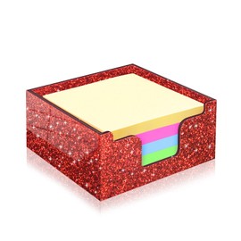 Rouidr Acrylic Sticky Note Holder, Self Stick Note Pad Holder, 3.94 x 3.94 Inch Glitter Sticky Note Dispenser, Memo Pad Holder Dispenser Organizer for School Office Home Desk Supplies(Bright Red)