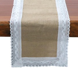 Dinner Table Runner Linen Premium Quality Mitered Corners with Elegant Lace for Every Day Use Table Runner (White, 12" x 87", 1 Pcs Table Runner)