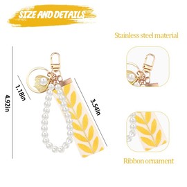 Faux Pearl Lanyard Key Chain for Backpack Girls Leaf Pattern Ribbon Keychain for Purse Bag Cute Fresh Charm Pearl-Shell Shaped Pendant Keychains Christmas Gifts for Women Cute Stuff Accessories