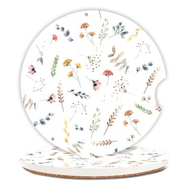 Car Coasters Pack of 2,Cute Small Flower Ceramic Cup Holders Car Coasters,Keep Cup Holders Clean and Dry,Drink Cup Car Holder Coasters with A Finger Notch.