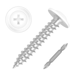 Bykonh #8 x 1-1/4" Modified Truss Wafer Head Wood Screws, Alloy Steel Fast Self Tapping Screws with Cross Drill Tail, White Head, Zinc Plated, 100 PCS